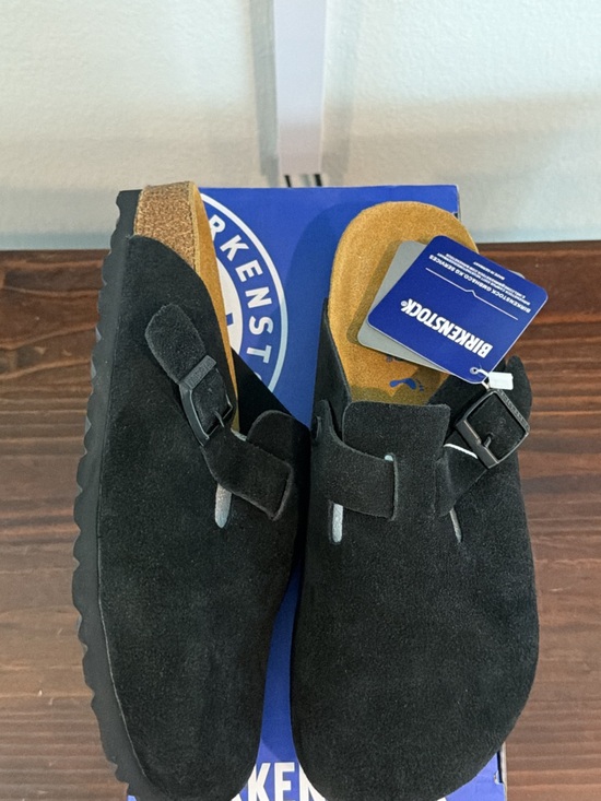 Birkenstock Shoes - Birkenstock Black Suede Boston Clogs with Adjustable Buckle size 38-39